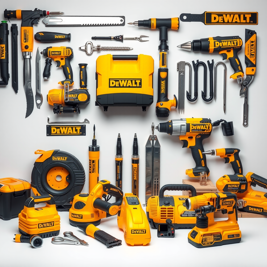 Colecție completă de unelte profesionale DeWalt certificate folosite de casadurabil pentru construcții și reparații de calitate superioară