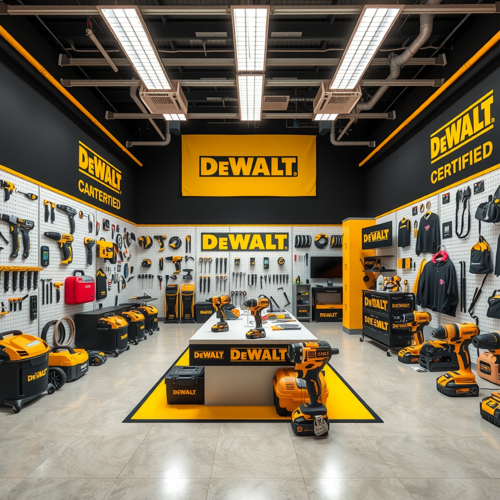 Showroom casadurabil cu gamă completă de unelte și echipamente DeWalt certificate disponibile pentru vânzare, de la scule electrice la accesorii profesionale